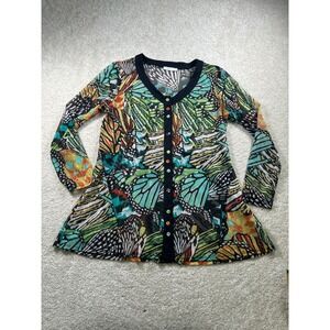 Zoe Womens Butterfly Button-Down Cardigan Top Size L‎ Sheer Festival GoblinCore